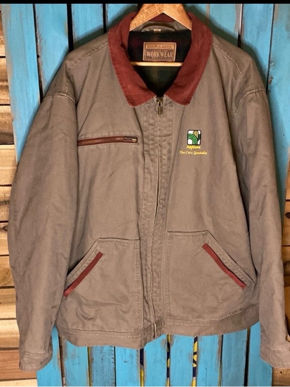 Swingster Workwear AgriGold canvas chore coat plaid lining size XXL gray red